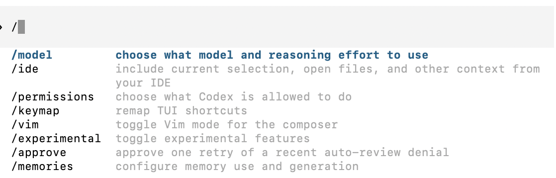Codex CLI 斜杠命令列表